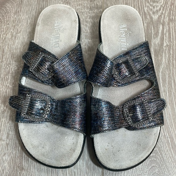 Alegria Jade Glimmer Glam Slide Sandals Buckle Leather Straps EU 39 (US 9) - Picture 1 of 16